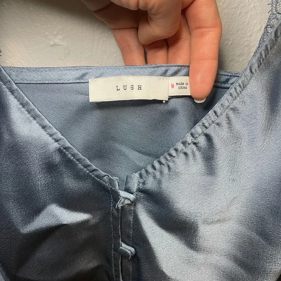 Lush French Blue Satin Crop Top - Picture 2 of 7